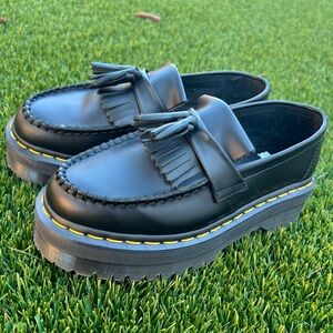 Dr. Martens Black Leather Loafers with Yellow Stitching